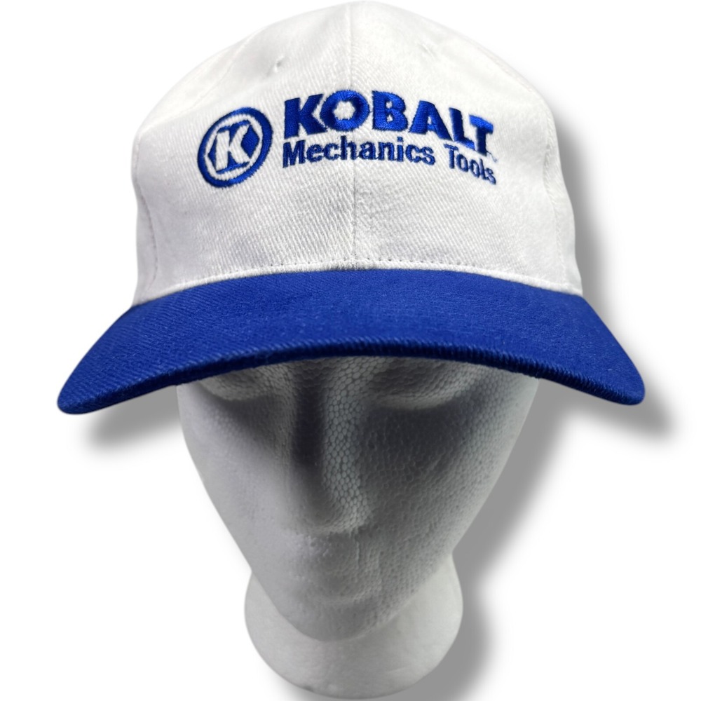 KOBALT Mechanics Tools White Blue Adjustable Hat Cap Strap Back Mens